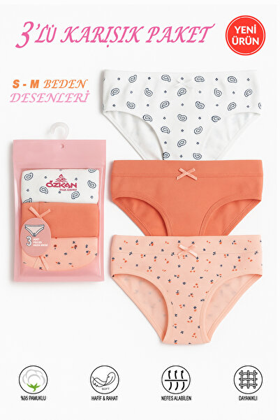 ÖZKAN underwear Özkan 26050 Women's 3-Pack Patterned 95% Cotton Stretch Fabric Piped Stretchy Comfortable Slip Panties