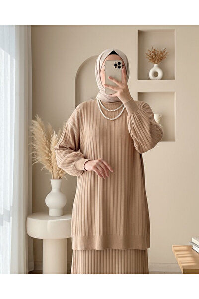 Modamorfo Half-Thigh Balloon Sleeve Knitwear Tunic - Cinnamon