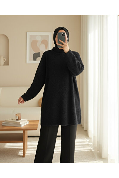 Modamorfo Bearded Long Loose Knitwear Tunic -Black