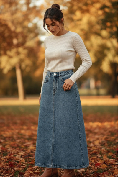 Dema Women's Denim Cotton Blue Bell Skirt