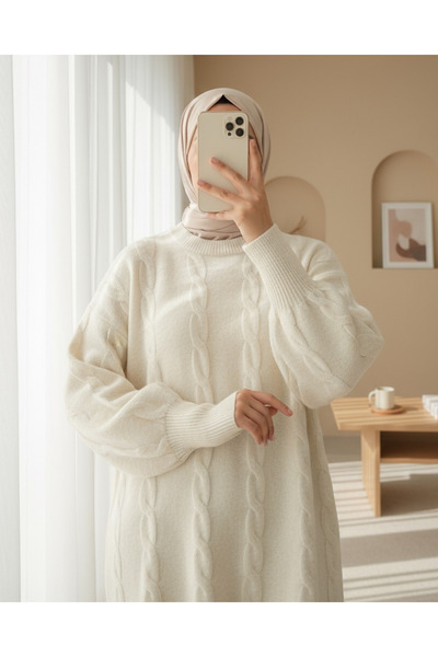 Modamorfo Πλεκτό πουλόβερ με μοτίβο πλεξούδας - Εκρού