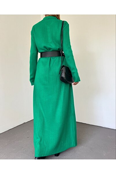 Modamorfo Polo Neck Buttoned Knitwear Dress -Green