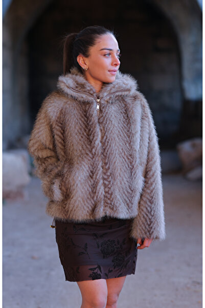 gry wear Kadın Yumuşak Dokulu Açık Vizon Kürk