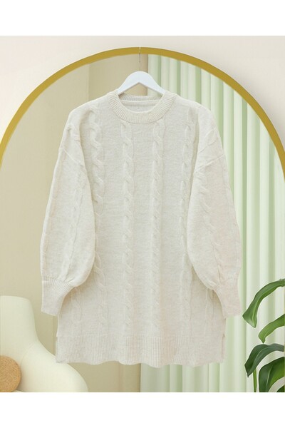 Modamorfo Πλεκτό πουλόβερ με μοτίβο πλεξούδας - Εκρού