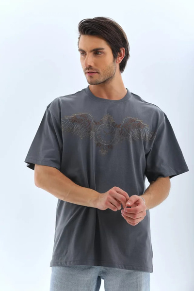 Sensuelle Boutique Unisex Oversize Jewelled Crew Neck T-Shirt - Smoked