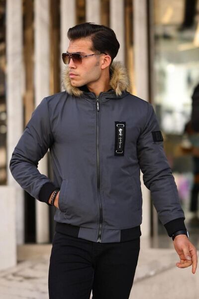 comstar Чоловічий капюшон з підкладкою з хутра, водонепроникний, з кишенями, димчасто-сірий