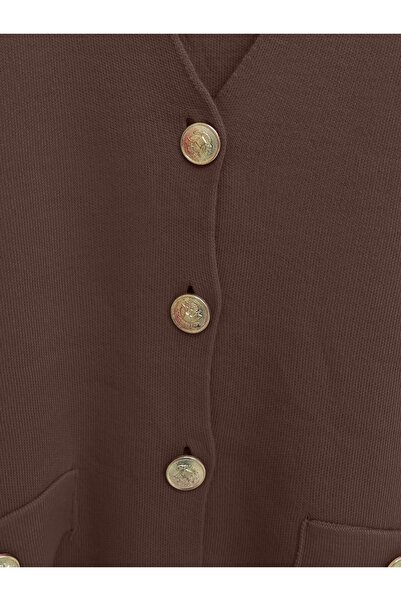 Modamorfo Metal Button Pocket Detailed Cardigan - Brown