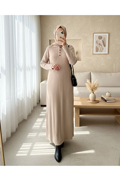 Modamorfo Pletené šaty s pololímečkem v barvě kamene