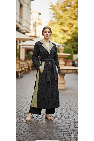 Hakko Tasarım Yeşil Siyah Kimono Kaftan Abaya
