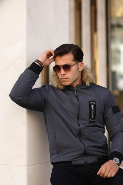 comstar Чоловічий капюшон з підкладкою з хутра, водонепроникний, з кишенями, димчасто-сірий