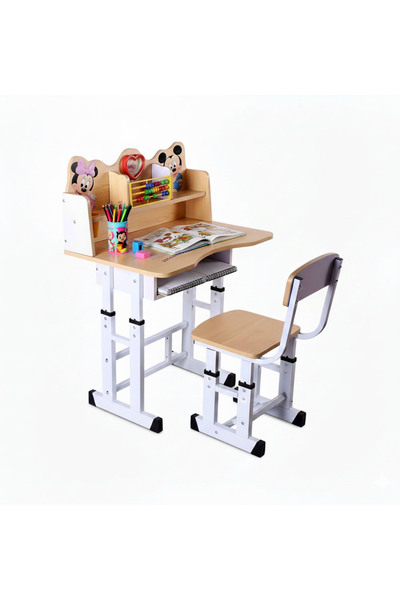 AGD Educational Children's Desk Set with Study Table and Chair, Includes Clock and Wooden Abacus