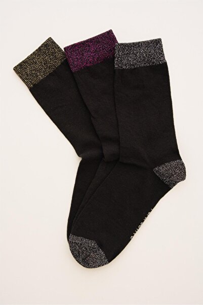 Perspective Комплект от 3 златни, сребърни и фуксия чорапи
