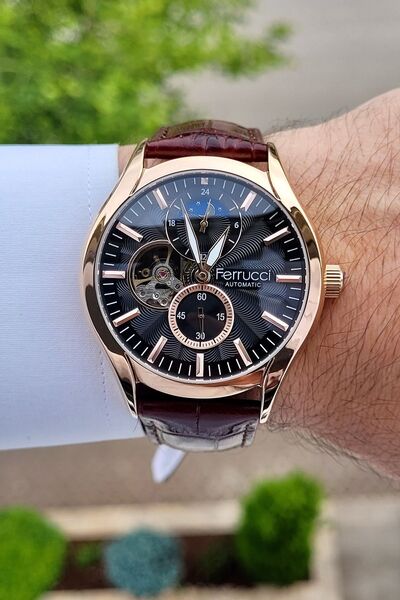 Ferrucci Brown Colored Rose Cord Automatic Men's Wristwatch - Gift Packed