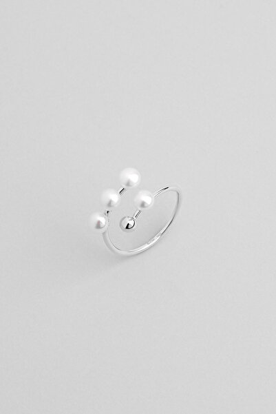 So CHIC... İnci Taşlı 18 Ayar Beyaz Altın Kaplama Gümüş Yüzük