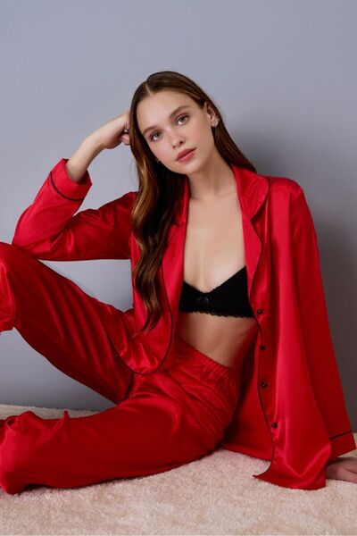 AYYILDIZ 3926 Red Satin Pajama Set