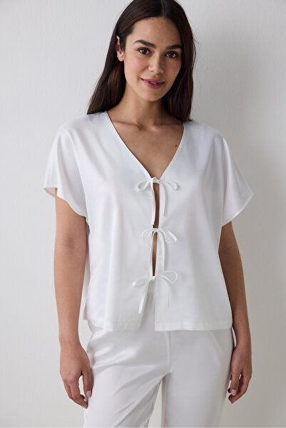 Penti Bridal Satin Shirt Pants Off-White Pajama Set