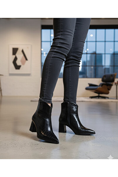 v.s.h velvet Dámské klasické dámské boty s krokodýlím vzorem se špičatou špičkou na silném podpatku s bočním zipem