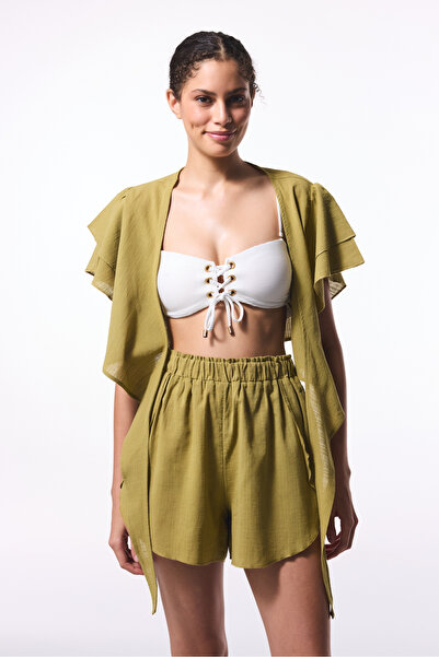 Penti Oil Green Peek Crop Top Top with Binding Detail