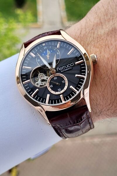 Ferrucci Brown Colored Rose Cord Automatic Men's Wristwatch - Gift Packed