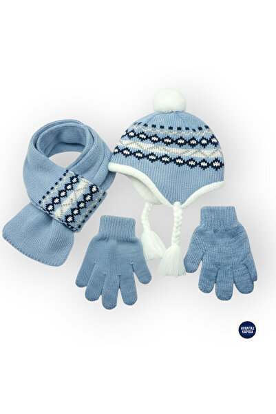 Mustran Children's Fleece-Lined Knitwear Beanie Scarf Gloves Set of 3 - Thick Knitted Winter Gift Model