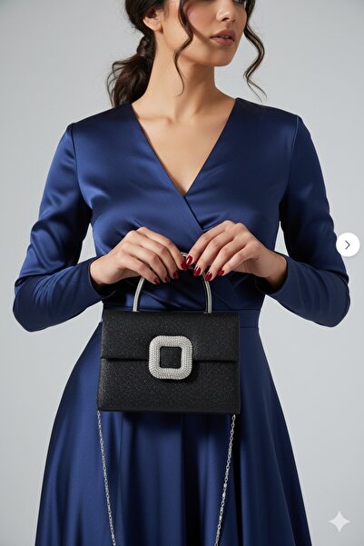 mossi Women's Black Silvery Evening Dress Bag - Crystal Stone Buckle Evening Dress Bag