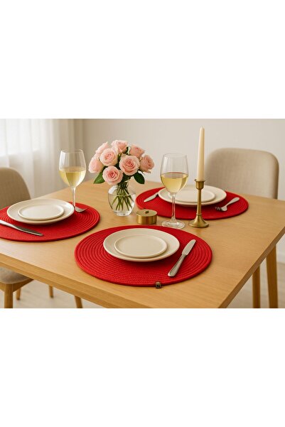 Naspar 6 Pieces of Red Color Supla Set, Modern American Service, Stylish Presentation Plate (32cm)