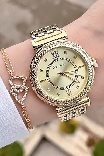 Ferrucci Sarı Renk Kadın Kol Saati Ve Bileklik