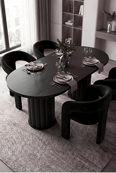 Liya Sare Yemek Masası 6 Kişilik Yemek Masası Salon Yemek Masası Bohem Oval Mutfak Masası 160x90 Cm Ahşap