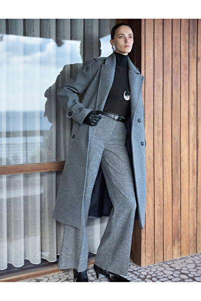 Koton Trenç Kaban Kaşe Kruvaze Kemerli Cepli Uzun Kollu