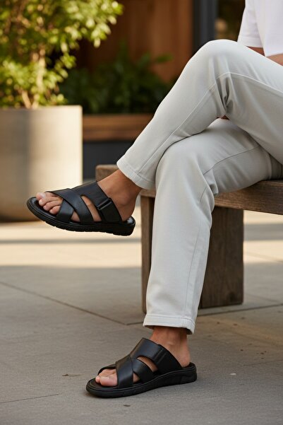 Konfores Μοντέλο 2044 - Ανδρικές παντόφλες με σόλα μασάζ, ανατομικό γνήσιο δέρμα