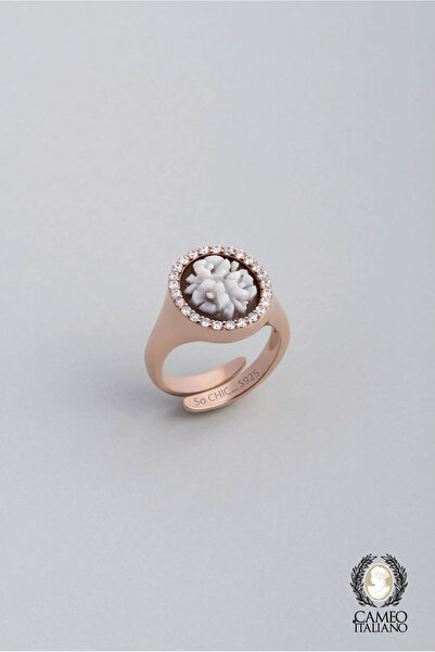 So CHIC... Cameo Italiano Çiçek Buketi 18 Ayar Rose Altın Kaplama Ayarlanabilir Gümüş Yüzük