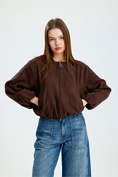 Sensis Kahverengi Kaşe Bomber Ceket