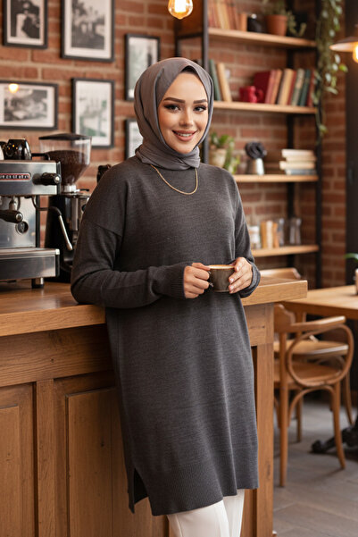 N.S NEVA STYLE Koyu Füme Tesettür Triko Kazak Tunik 17203KFU