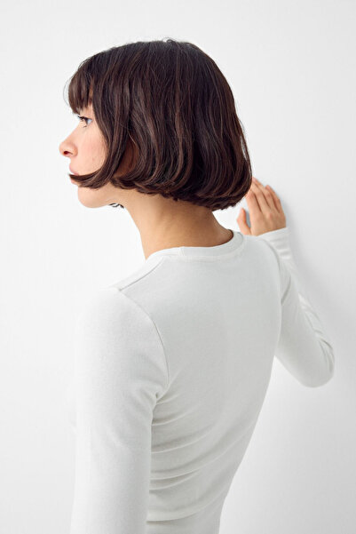 VODENS Білий велосипедний комір Basic Ultra Soft 100% бавовна, довгий рукав, боді