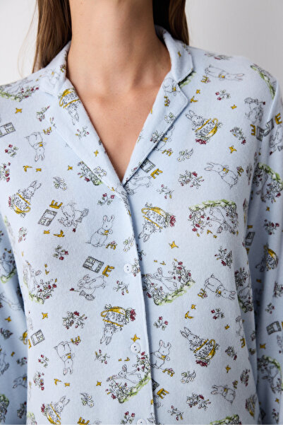 Penti Lazy Weekend Açık Mavi Gömlek Pantolon Pijama Takımı