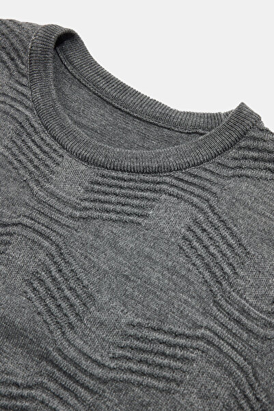 W Collection Gray Melange Crew Neck Long Sleeve Sweater