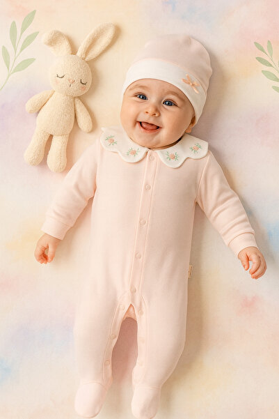 Ozz Baby YENİ DOĞAN KIZ BEBEK 0/3-3/6 AY BRODELİ 2Lİ TULUM SETİ VE MÜSLİN BAT...