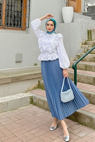 comstar Women's Stylish Pleated Long Skirt Blue