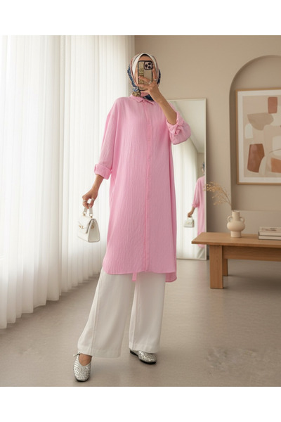 Modamorfo Oval Cut Karash Long Casual Tunic -Pink