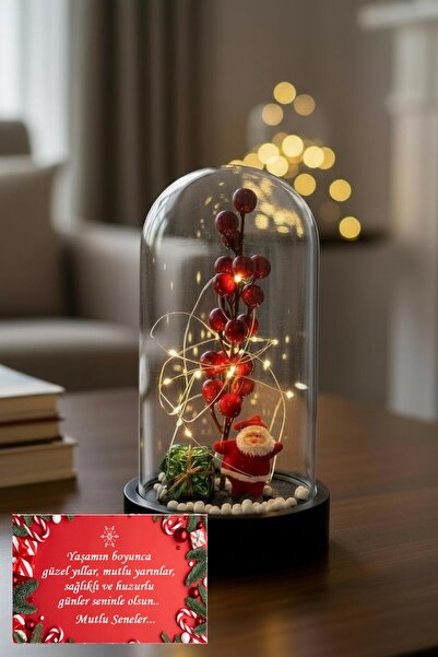 Lapidaria Yılbaşı Temalı Kokina Çiçekli Noel Baba Büyük Boy Yılbaşı Süslü Peri Led Işıklı Fanus