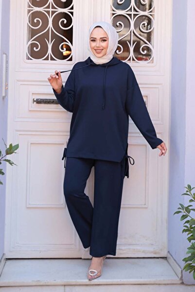 N.S NEVA STYLE Διπλό Σετ Μπλε Ναυτικό Χιτζάμπ με κουκούλα 17431L