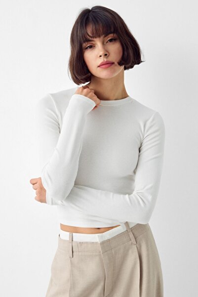 VODENS Білий велосипедний комір Basic Ultra Soft 100% бавовна, довгий рукав, боді