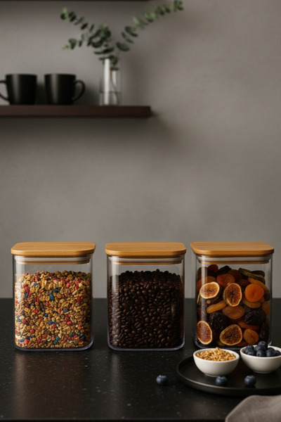 Fhilli Maxi - 3-Piece Bamboo Vacuum Lid Plastic Grain Food Storage Container ...