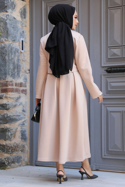 Neva Style Jacketed Beige Hijab Skirted Two-Piece Set 681Bej