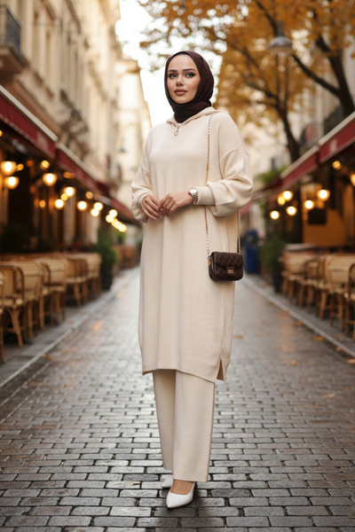 N.S NEVA STYLE Κρεμ Τεσσέτρο Πλεκτό Σετ Διπλό 6036ΚΡ