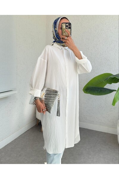 Modamorfo Oval Cut Karash Long Casual Tunic -White