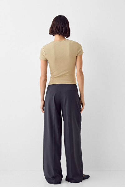 VODENS Μπεζ Ultra Soft 100% βαμβακερό κοντομάνικο κορμάκι με λαιμόκοψη