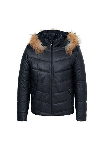 Tergan Lacivert Hakiki Deri Erkek Deri Mont - E23KDM310463-Q3R