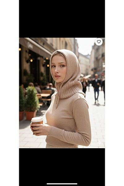 emybox İpli Örgü Triko Balaclava Kapüşonlu Kışlık Tesettür Başlık Kadın Bere