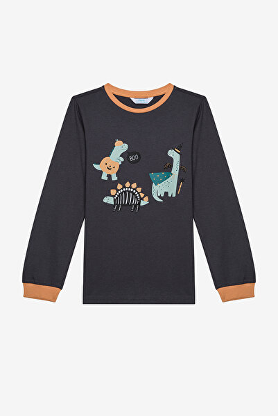 Penti Dino Boo Antikgrünes Pyjama-Set für Jungen aus Baumwolle